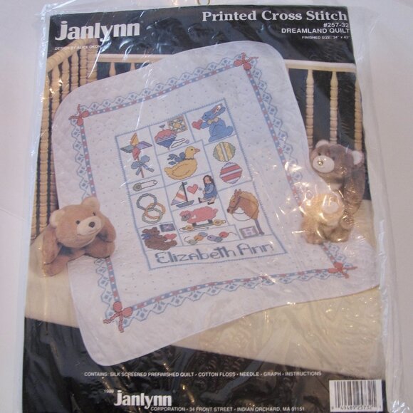 Vintage Janlynn Dreamland Cross Stitch Baby Quilt Kit 257-32 Horse Bunny Bear - Picture 1 of 5